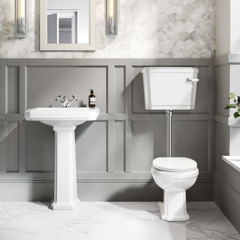 Hudson Traditional Close Coupled Toilet With Low-level Cistern & Pedestal Basin Set - Single Tap Hole