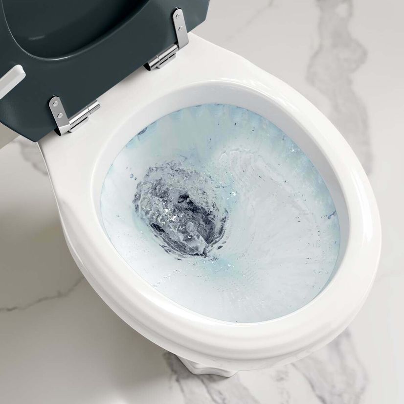 Hudson Traditional Low-Level Toilet With Inky Blue Seat & Pedestal Basin - Single Tap Hole