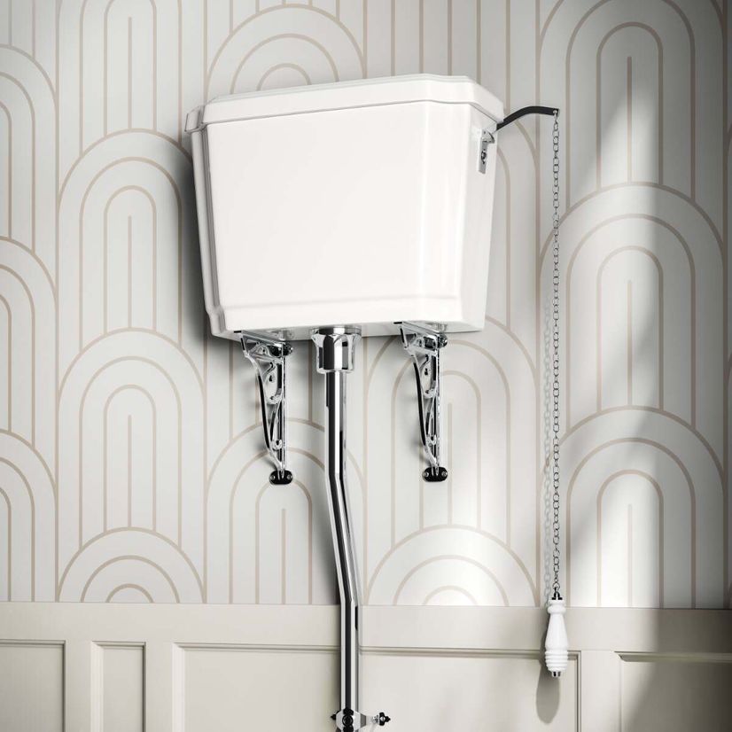 Hudson Traditional High-Level Toilet With Graphite Grey Seat & Pedestal Basin - Single Tap Hole