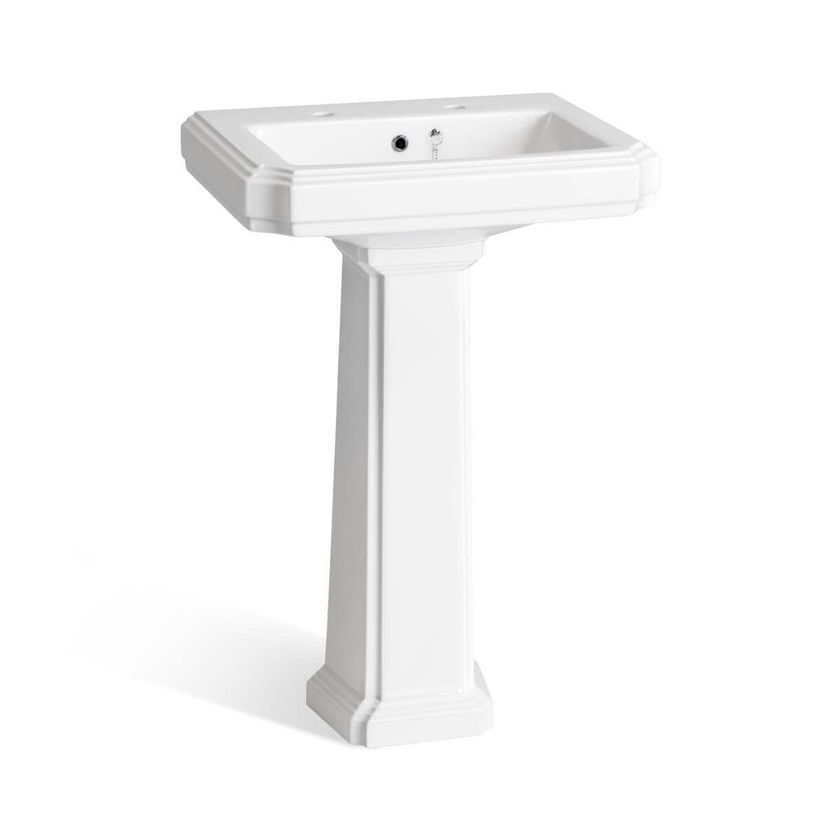 Hudson Traditional High-Level Toilet With Graphite Grey Seat & Pedestal Basin - Double Tap Hole