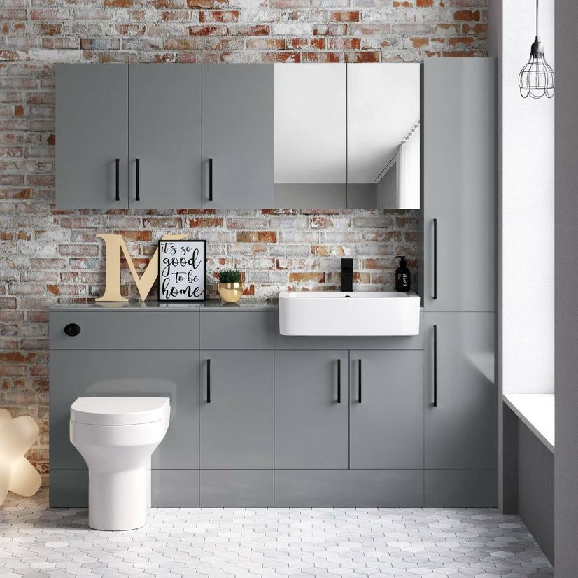 Harper Stone Grey Wall Hung Tall Cabinet 1900x300mm - Black Touch
