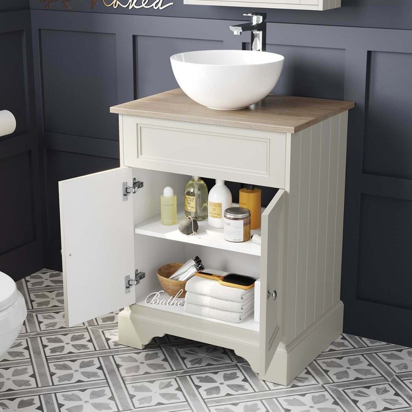 Lucia Chalk White Cabinet with Oak Effect Top 640mm - Excludes Counter Top Basin