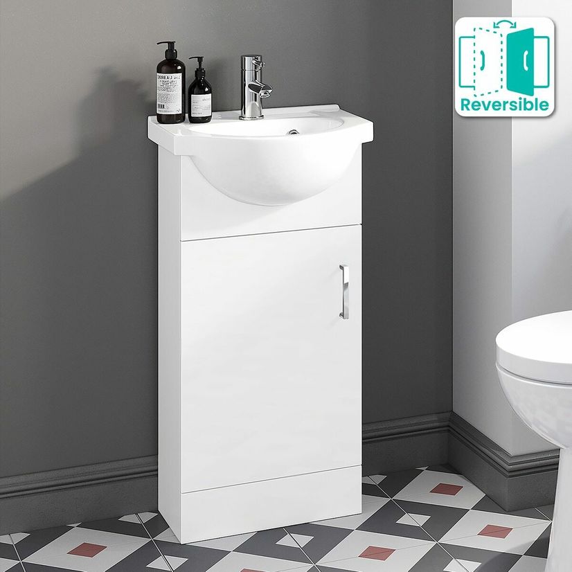 Quartz Gloss White Cloakroom Vanity with Semi Recessed Basin 400mm