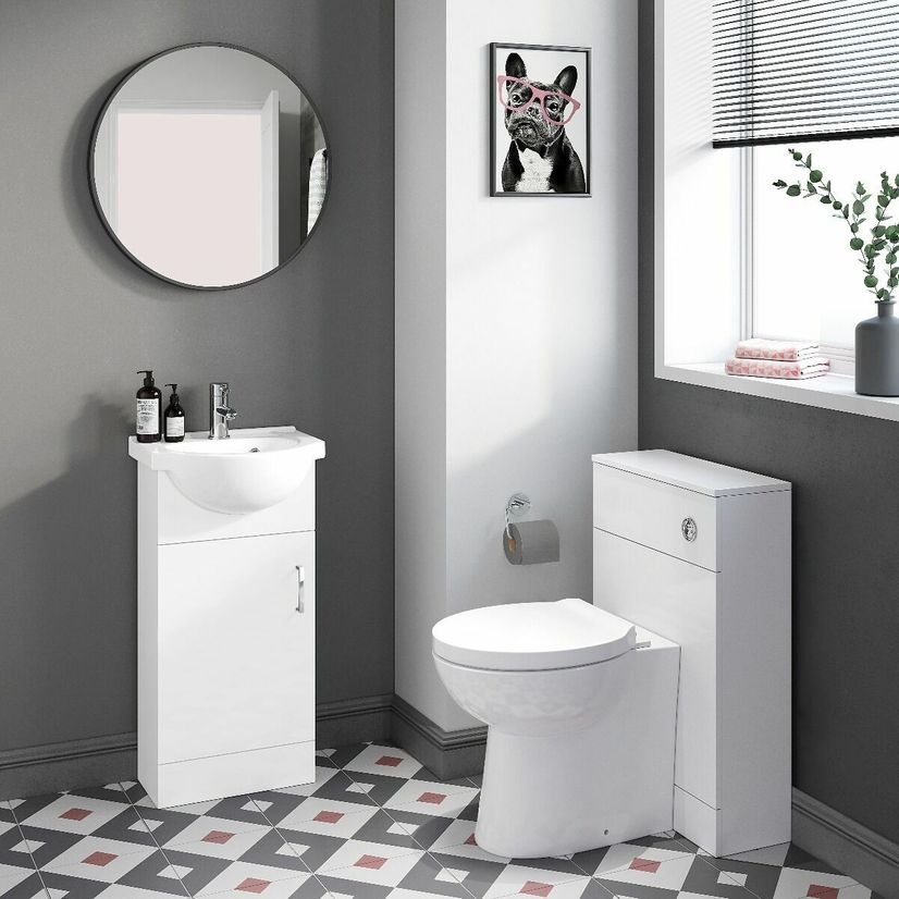 Quartz Gloss White Cloakroom Vanity with Semi Recessed Basin 400mm