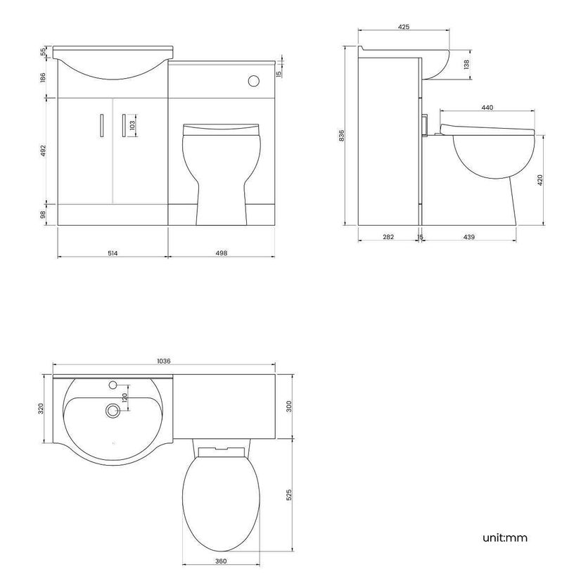 Quartz Gloss White Combination Vanity Basin and Austin Toilet 1050mm