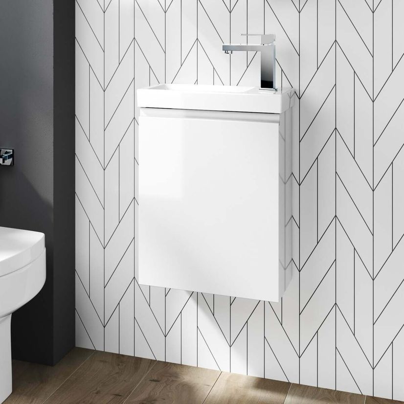 Trent Gloss White Cloakroom Wall Hung Basin Vanity 400mm