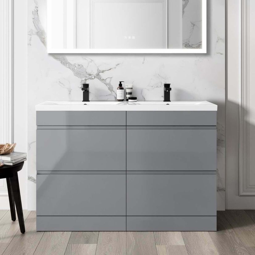 Trent Stone Grey Double Basin Drawer Vanity 1200mm
