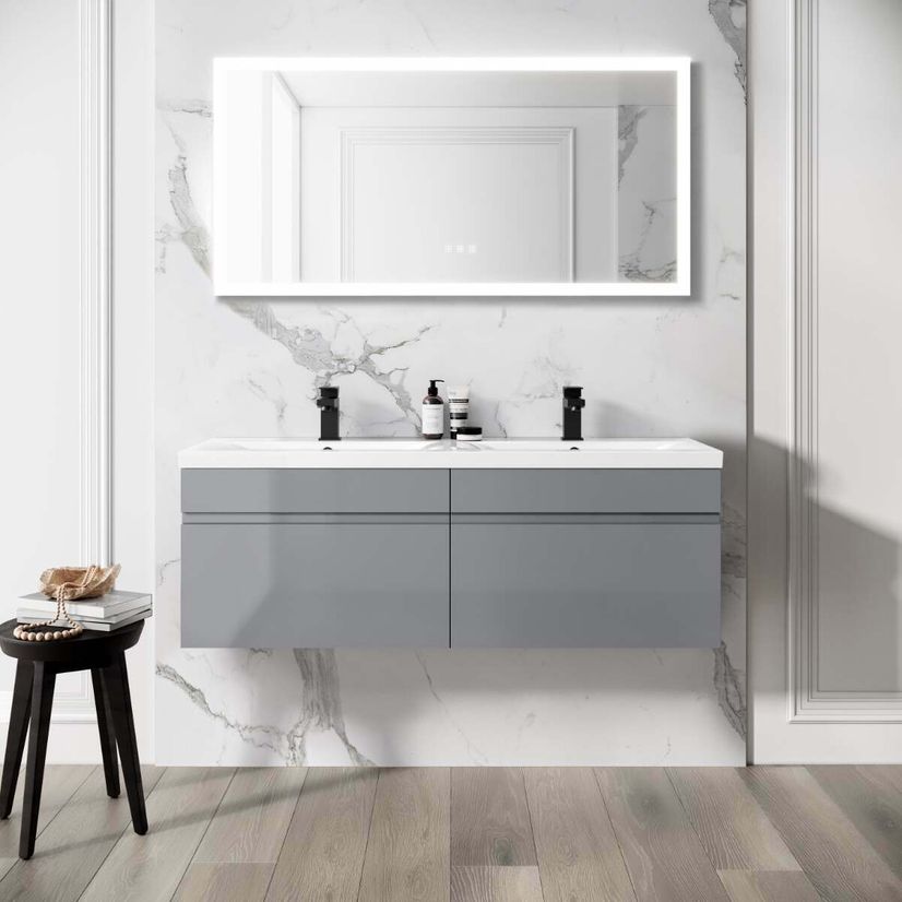 Trent Stone Grey Wall Hung Double Basin Drawer Vanity 1200mm