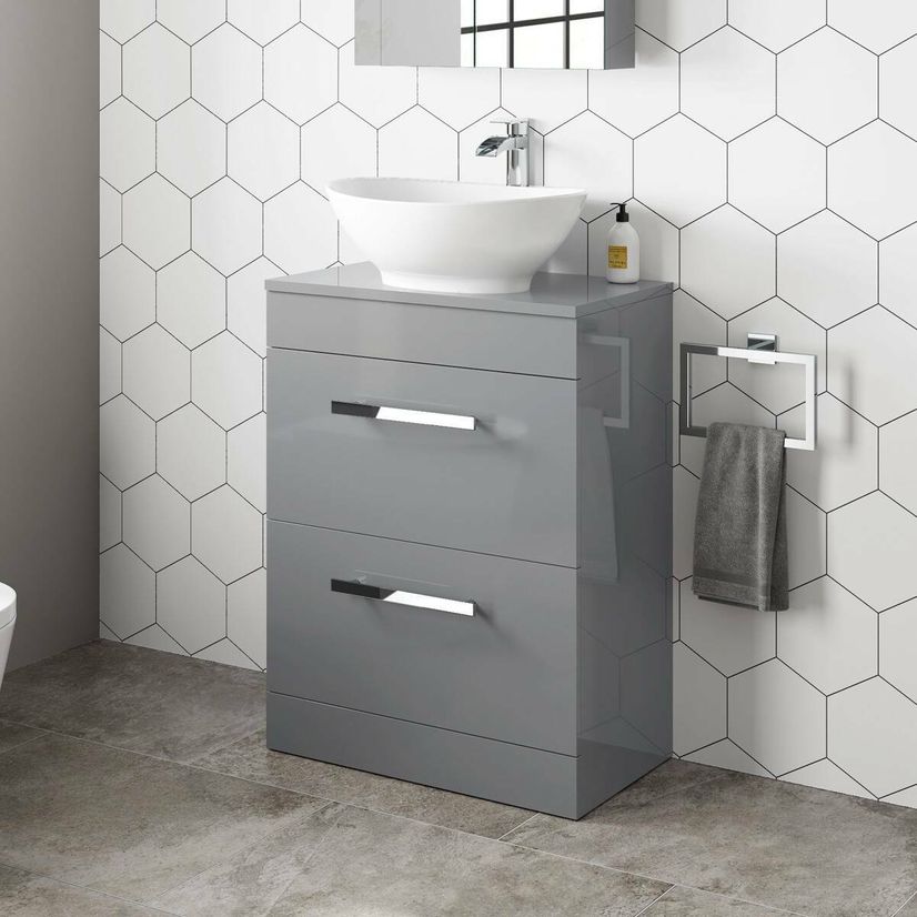Avon Stone Grey Vanity Drawer with Oval Counter Top Basin 600mm