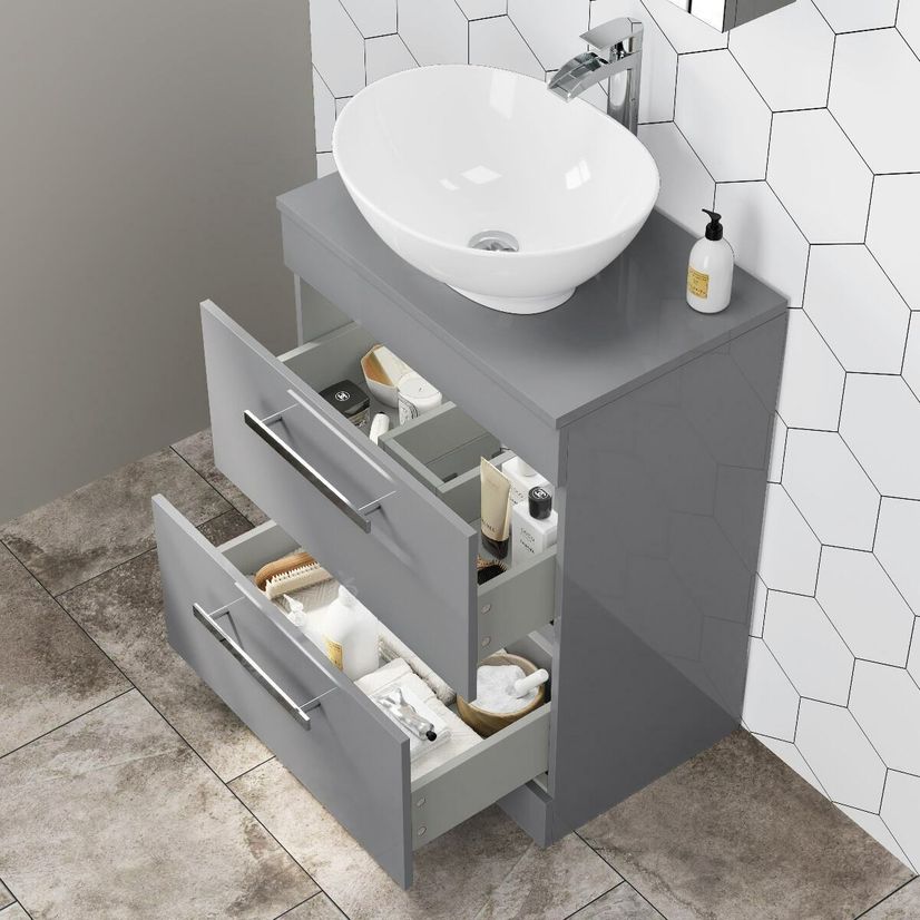 Avon Stone Grey Vanity Drawer with Oval Counter Top Basin 600mm