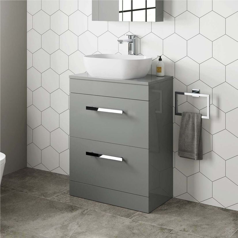Avon Stone Grey Vanity Drawer with Curved Counter Top Basin 600mm