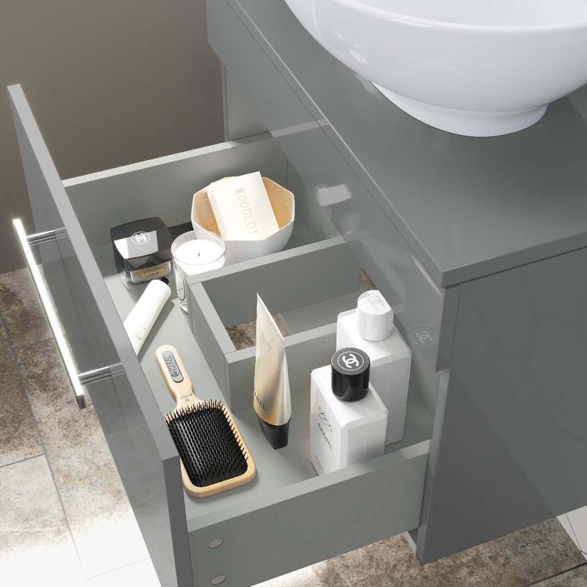 Avon Stone Grey Wall Hung Drawer Vanity with Oval Counter Top Basin 600mm