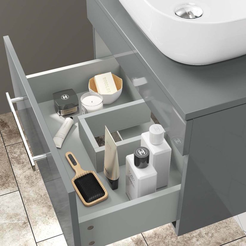 Avon Stone Grey Wall Hung Drawer Vanity with Curved Counter Top Basin 600mm