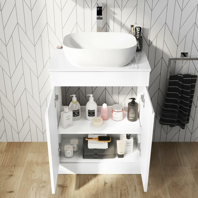 Trent Gloss White Vanity with Curved Counter Top Basin 600mm