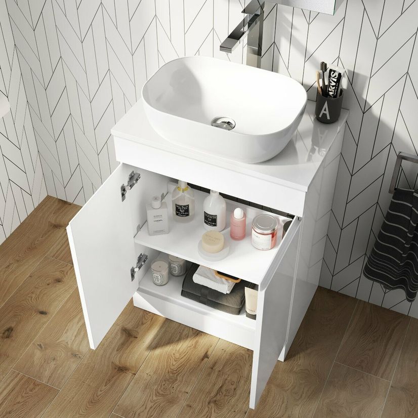 Trent Gloss White Vanity with Curved Counter Top Basin 600mm