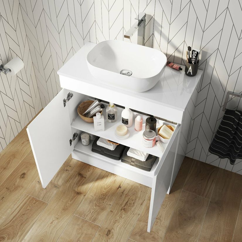 Trent Gloss White Vanity with Curved Counter Top Basin 800mm