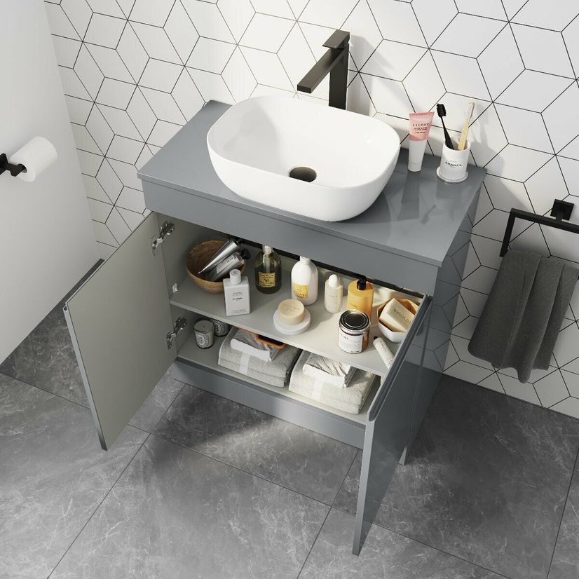 Trent Stone Grey Vanity with Curved Counter Top Basin 800mm