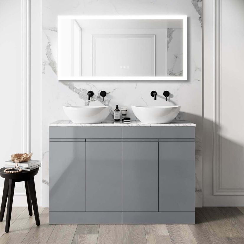 Trent Stone Grey Double Vanity with Marble Top & Oval Counter Top Basin 1200mm