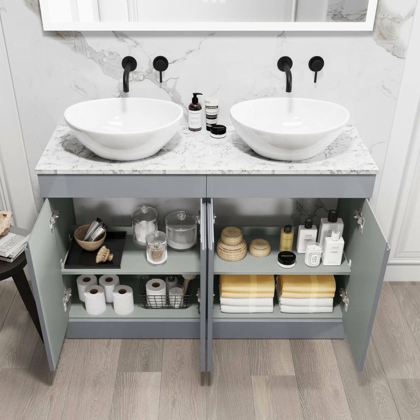 Trent Stone Grey Double Vanity with Marble Top & Oval Counter Top Basin 1200mm