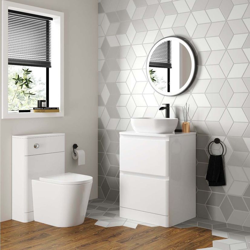 Corsica Gloss White Drawer Vanity with Curved Counter Top Basin 600mm