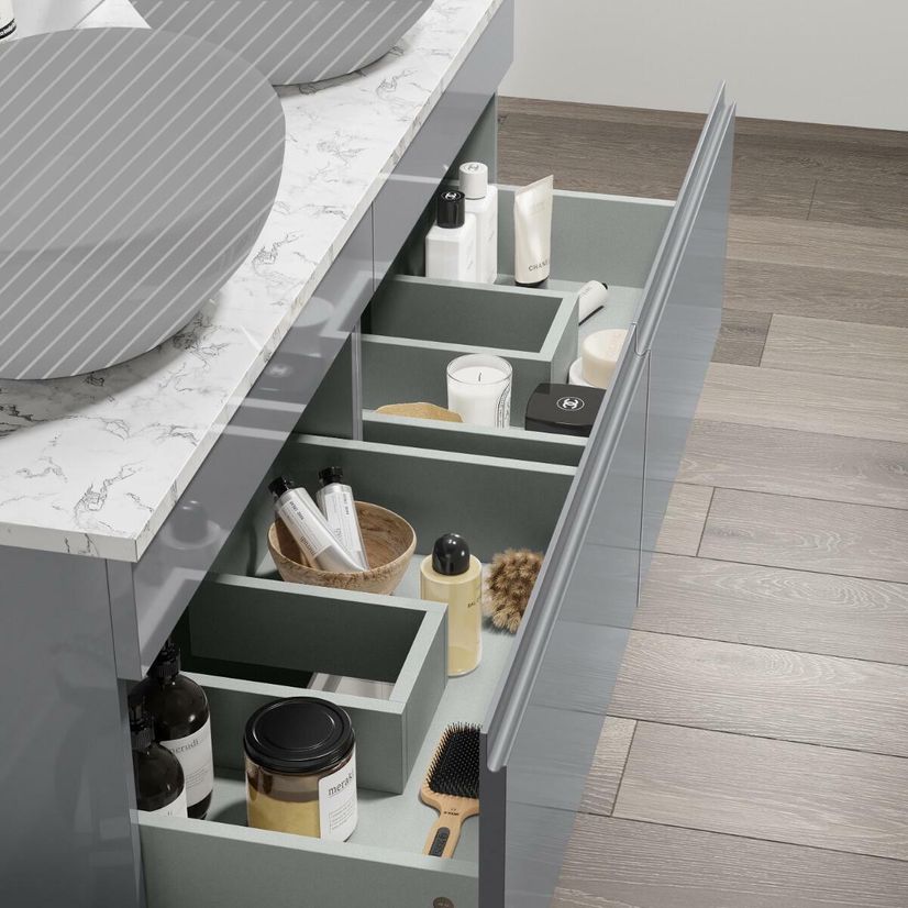Trent Stone Grey Wall Hung Drawer with Marble Top 1200mm - Excludes Counter Top Basins