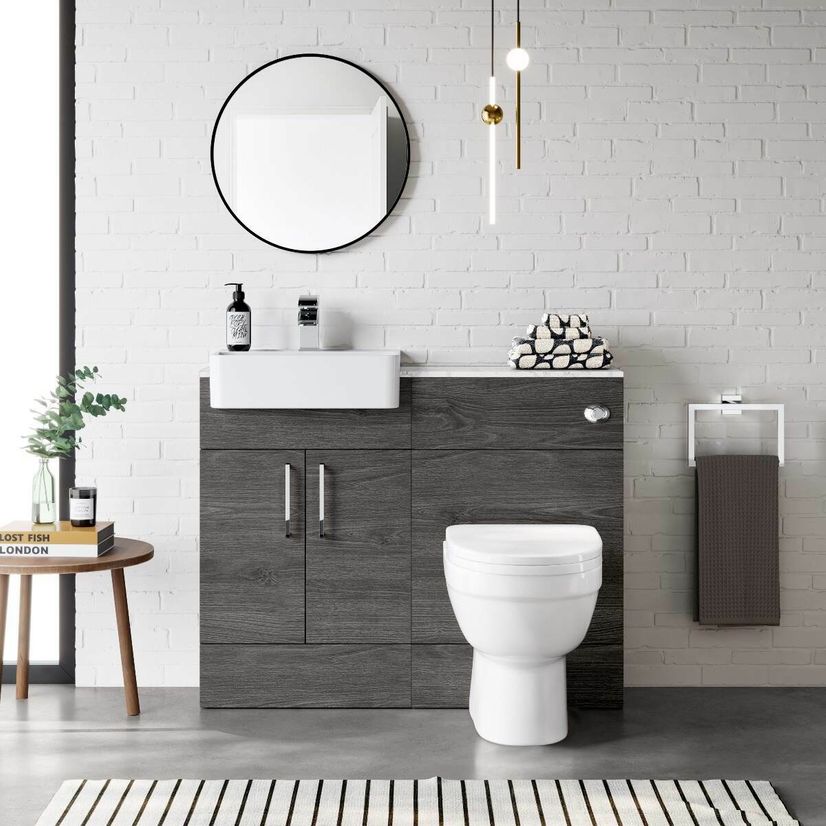 Harper Charcoal Elm Combination Vanity Basin with Marble Top & Seattle Toilet 1000mm