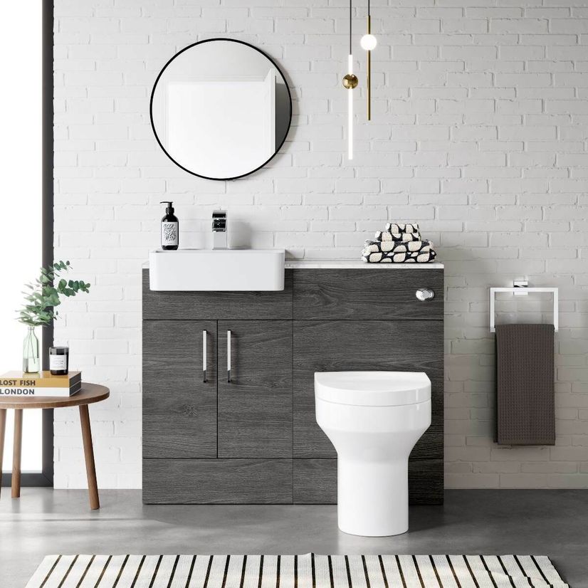 Harper Charcoal Elm Combination Vanity Basin with Marble Top & Denver Toilet 1000mm