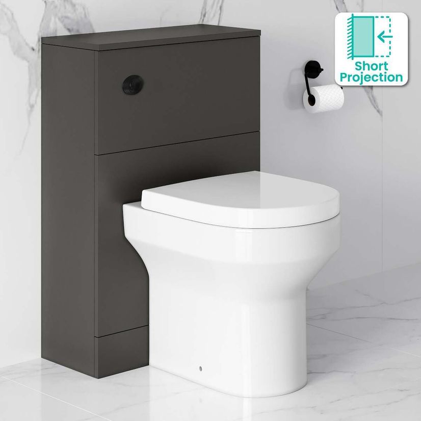 Elba Graphite Grey Slimline Back To Wall Unit and Denver Toilet - Black Accents