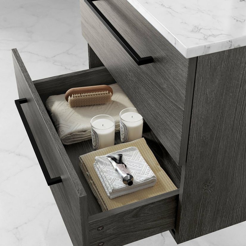 Elba Charcoal Elm Wall Hung Drawer 600mm Excludes Counter Top Basin - Black Accents