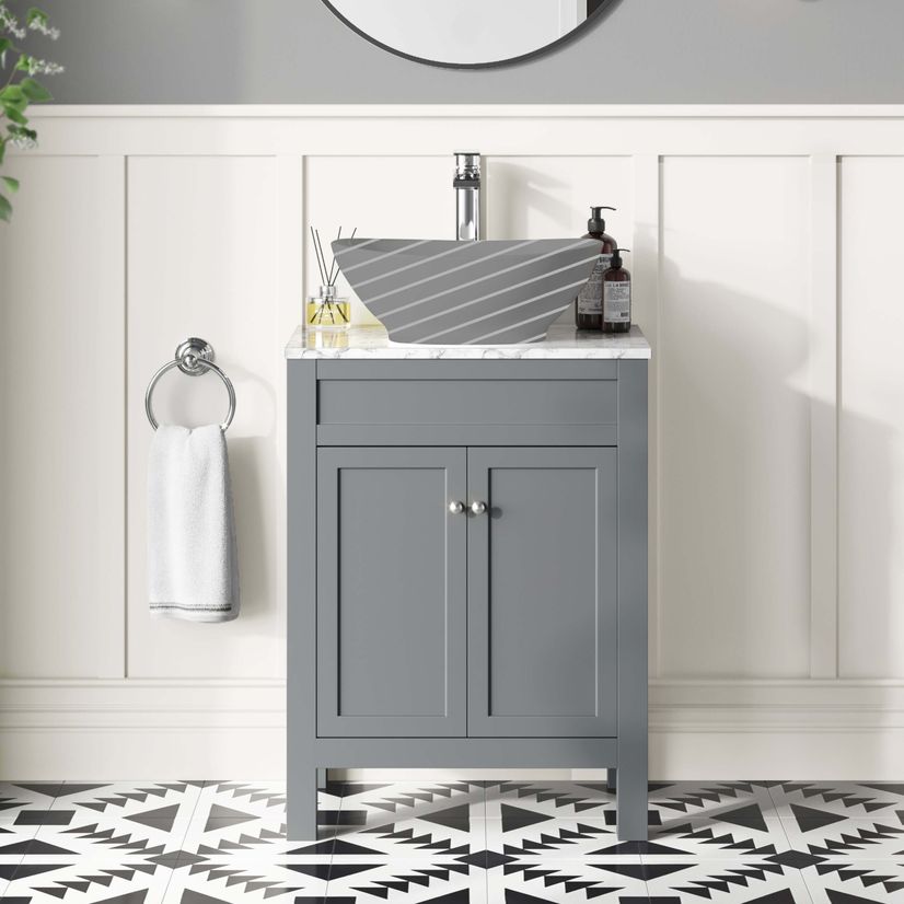 Bermuda Dove Grey Cabinet with Marble Top 600mm - Excludes Counter Top Basin