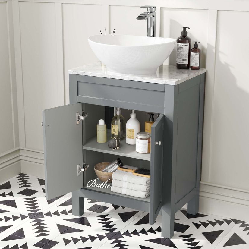 Bermuda Dove Grey Cabinet with Marble Top 600mm - Excludes Counter Top Basin
