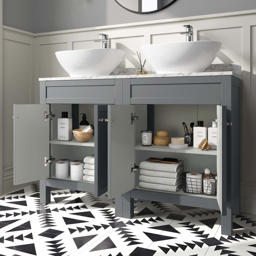 Bermuda Dove Grey Cabinet with Marble Top 1200mm - Excludes Counter Top Basins