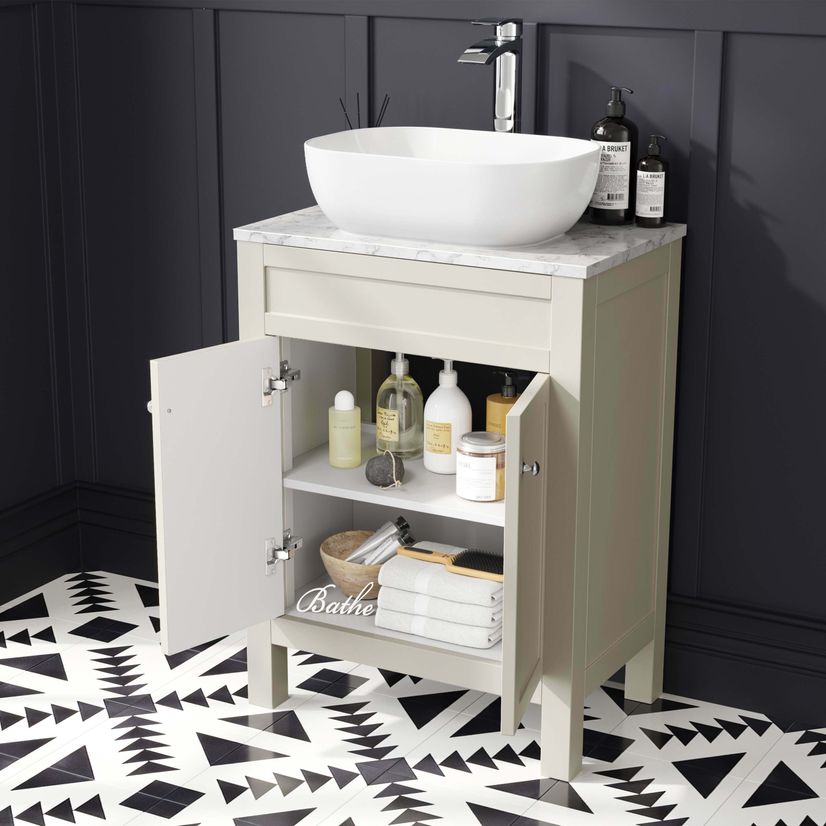 Bermuda Chalk White Cabinet with Marble Top 600mm - Excludes Counter Top Basin
