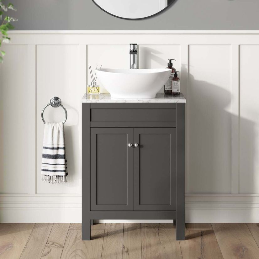 Bermuda Graphite Grey Vanity with Marble Top & Oval Counter Top Basin 600mm
