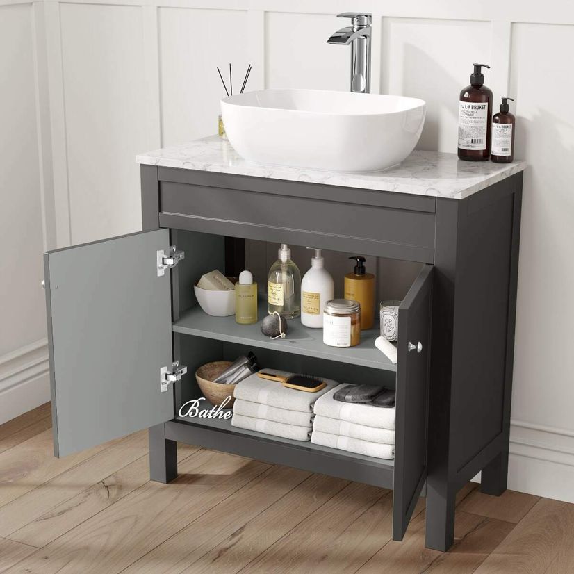 Bermuda Graphite Grey Vanity with Marble Top & Curved Counter Top Basin 800mm