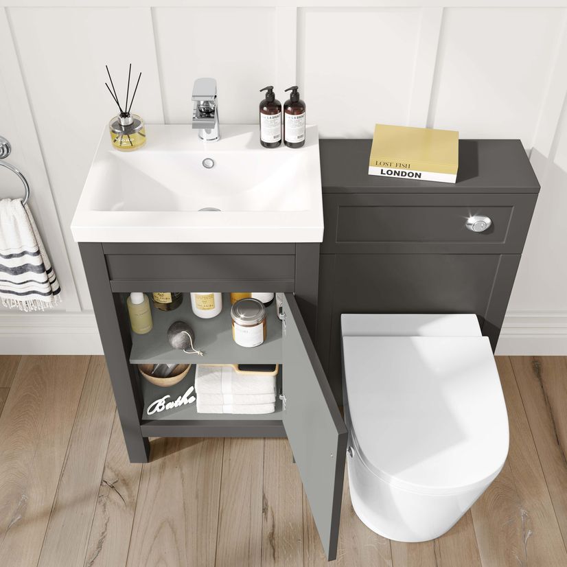 Bermuda Graphite Grey Basin Vanity Drawer and Back To Wall Toilet 1000mm (Excludes Pan & Cistern)
