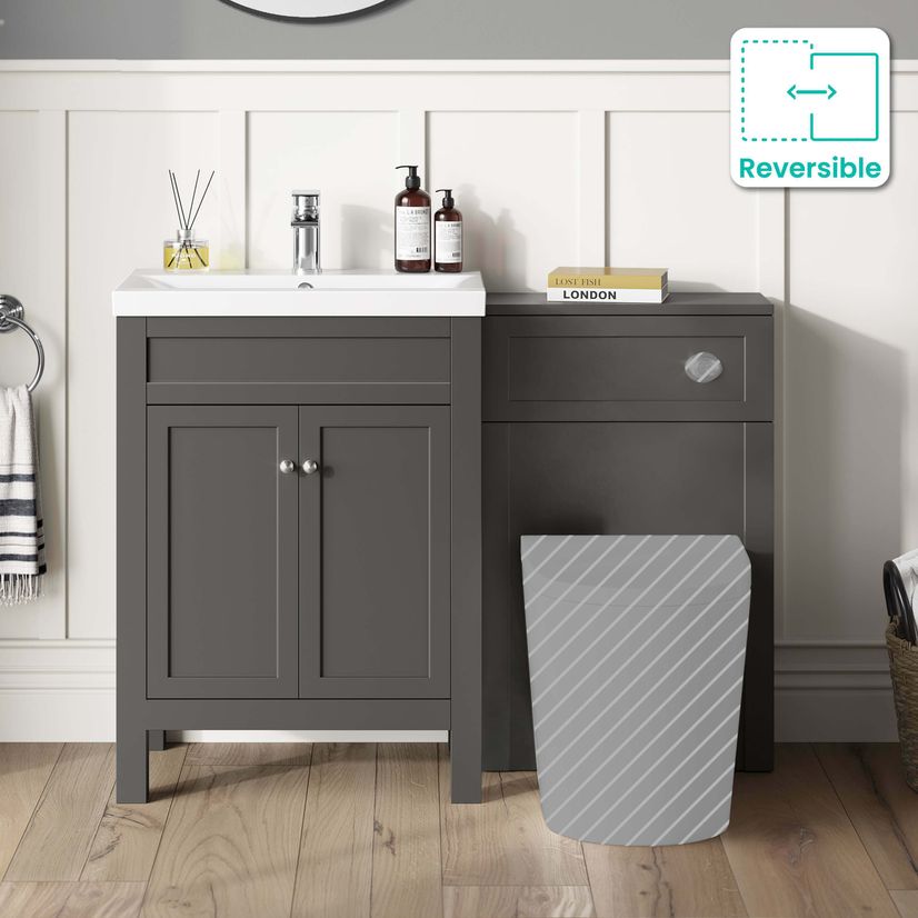 Bermuda Graphite Grey Basin Vanity Drawer and Back To Wall Toilet 1100mm (Excludes Pan & Cistern)