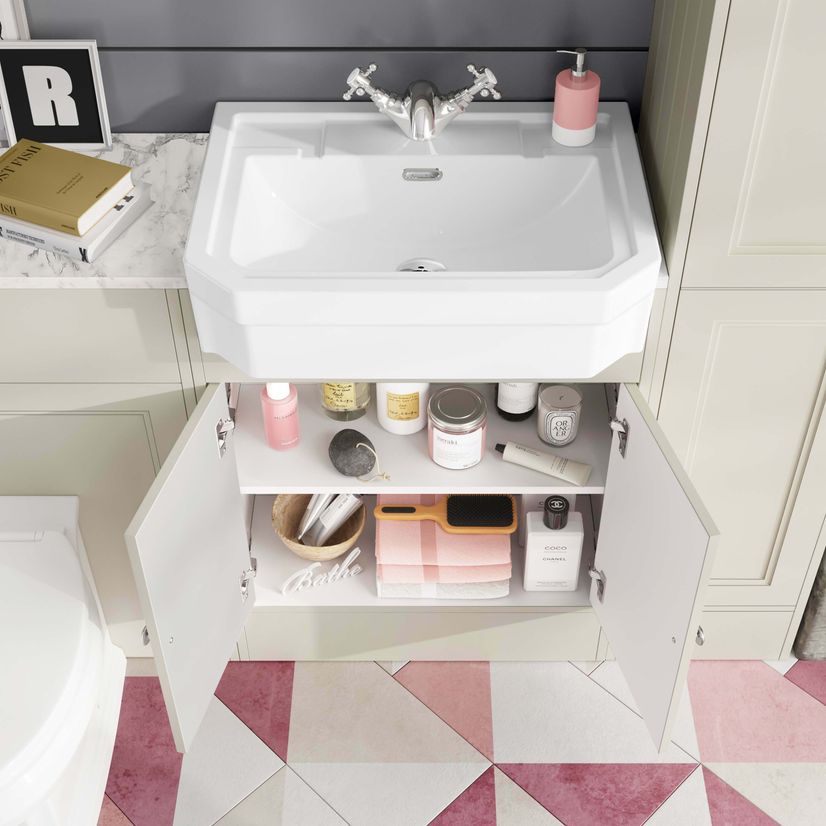 Monaco Chalk White Combination Vanity Traditional Basin with Marble Top 1200mm (Excludes Pan & Cistern)