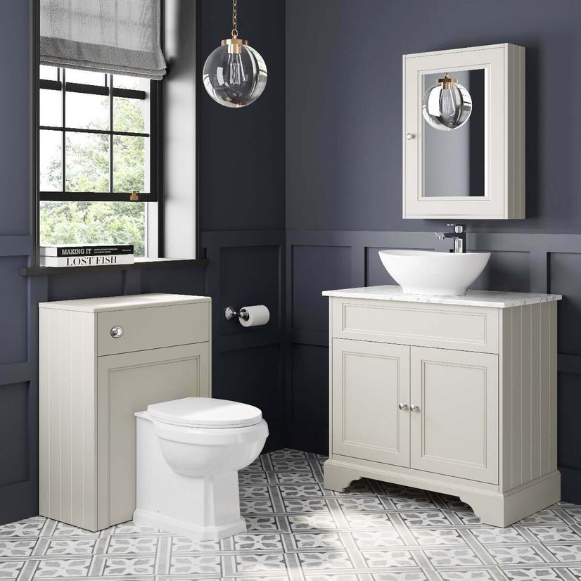 Lucia Chalk White Vanity with Marble Top & Oval Counter Top Basin 840mm