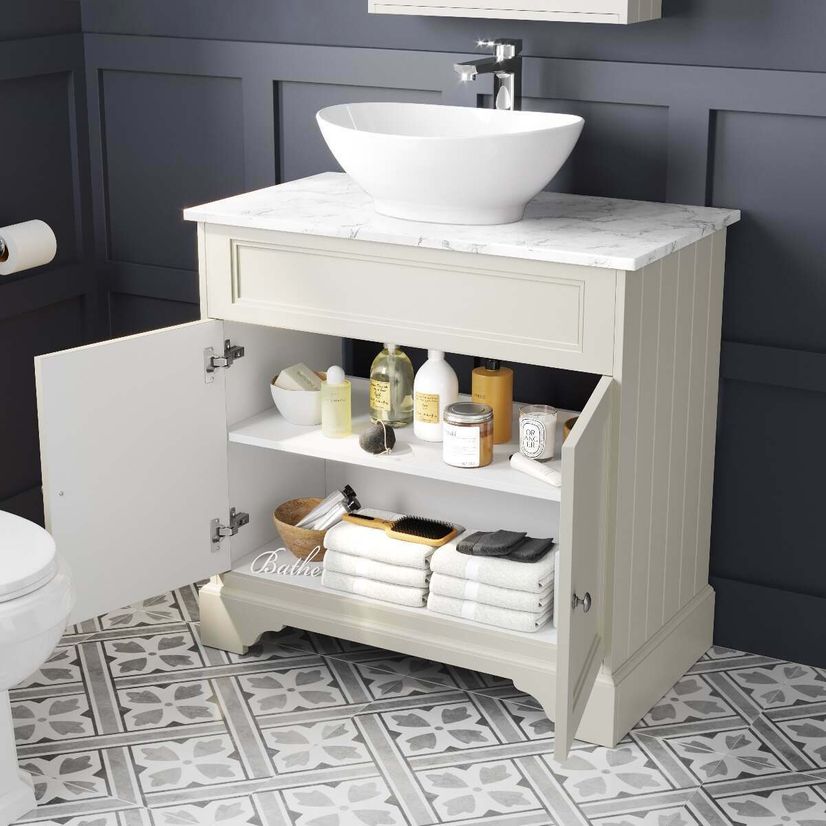 Lucia Chalk White Vanity with Marble Top & Oval Counter Top Basin 840mm