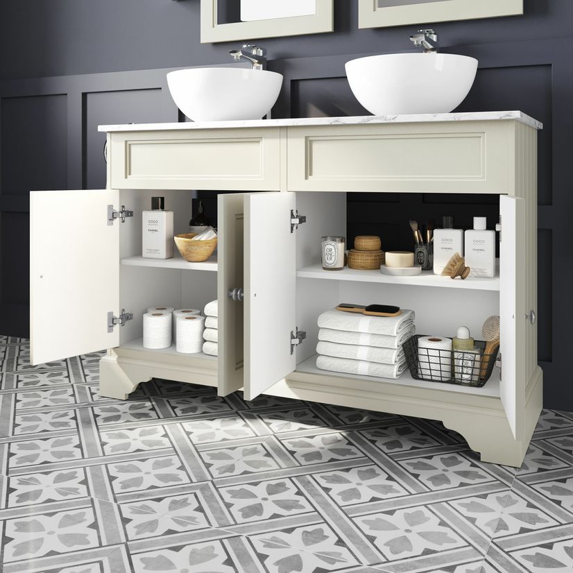 Lucia Chalk White Cabinet with Marble Top 1200mm - Excludes Counter Top Basins