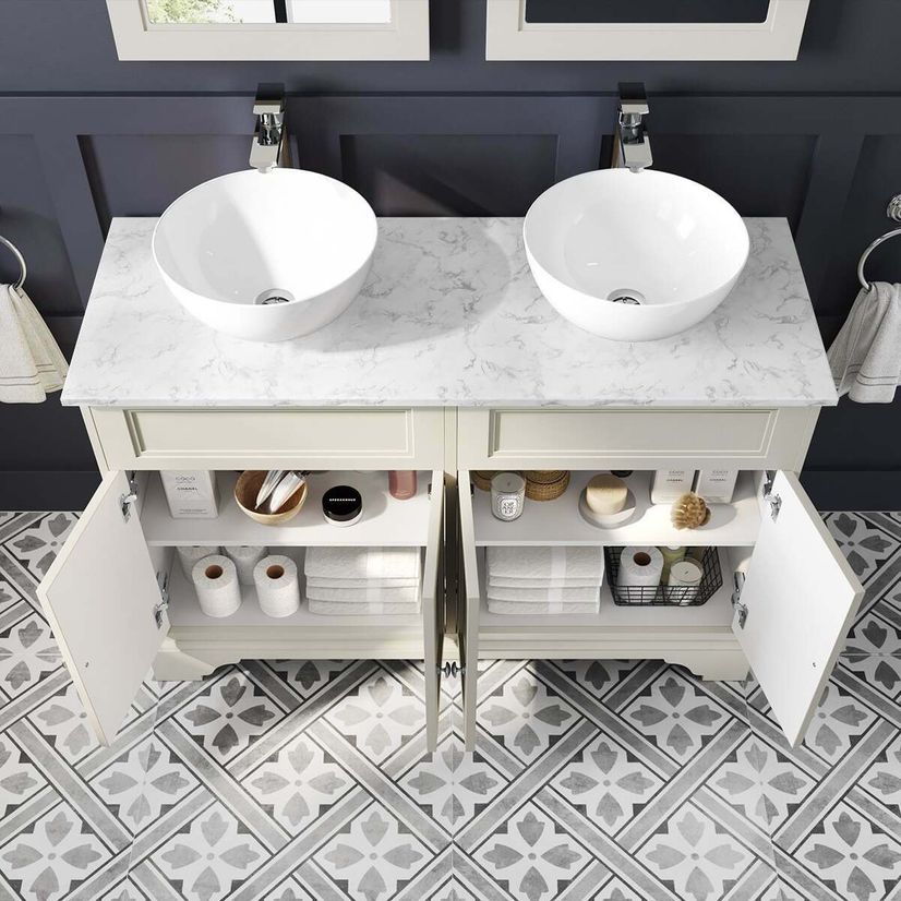 Lucia Chalk White Double Vanity with Marble Top & Round Counter Top Basin 1200mm