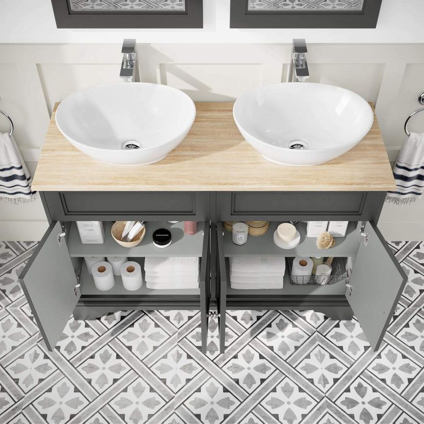 Lucia Graphite Grey Double Vanity with Oak Effect Top & Oval Counter Top Basin 1200mm