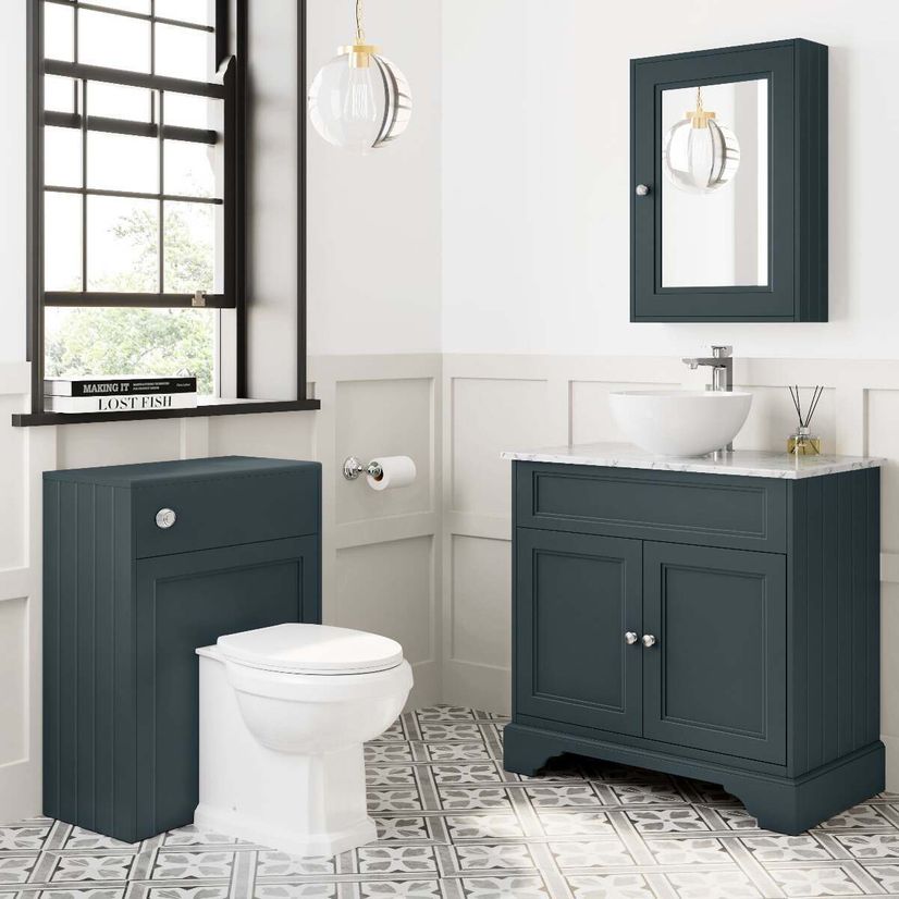 Lucia Inky Blue Vanity with Marble Top & Round Counter Top Basin 840mm