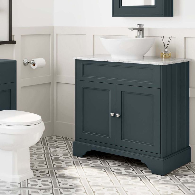 Lucia Inky Blue Vanity with Marble Top & Oval Counter Top Basin 840mm