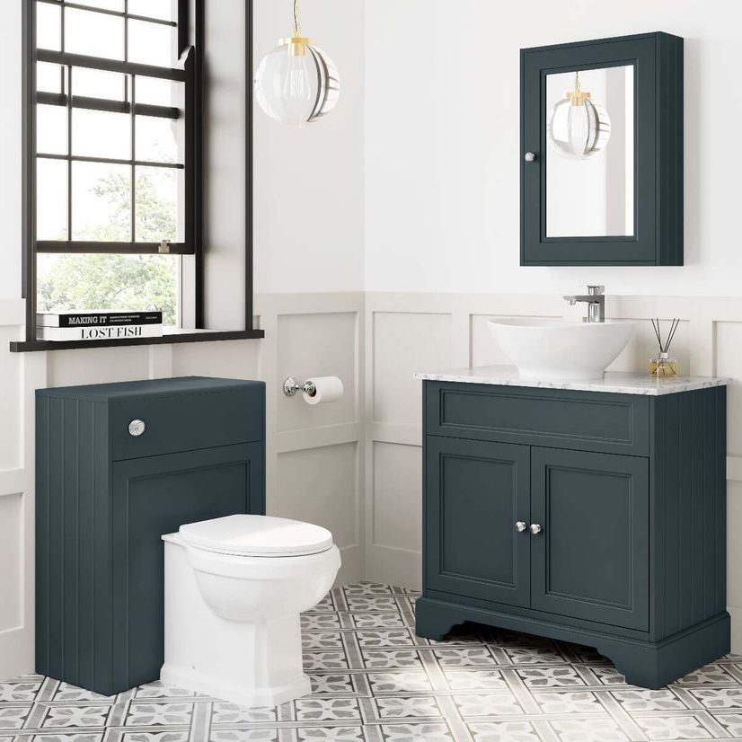 Lucia Inky Blue Vanity with Marble Top & Oval Counter Top Basin 840mm