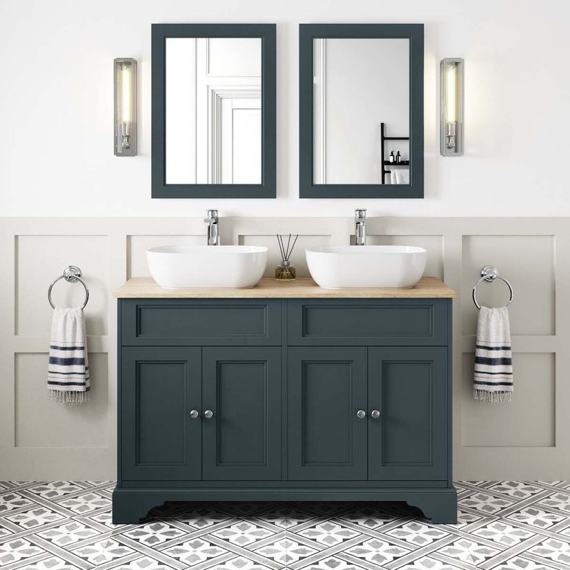 Lucia Inky Blue Double Vanity with Oak Effect Top & Curved Counter Top Basin 1200mm