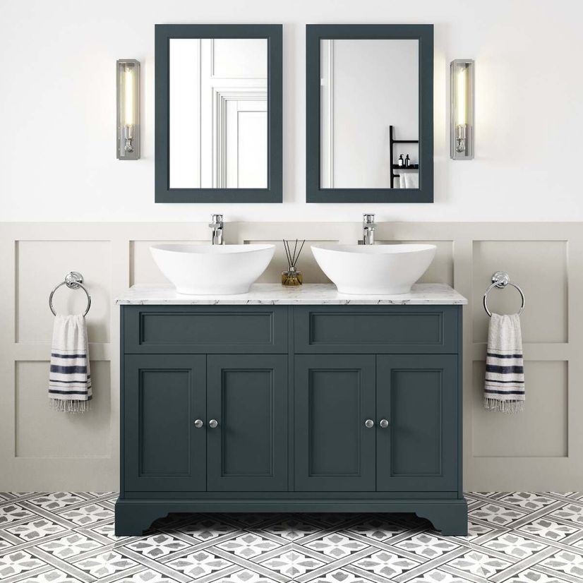 Lucia Inky Blue Double Vanity with Marble Top & Oval Counter Top Basin 1200mm