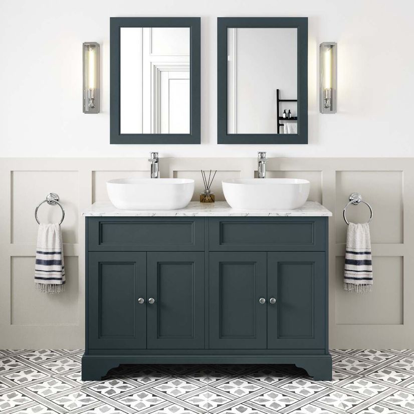 Lucia Inky Blue Double Vanity with Marble Top & Curved Counter Top Basin 1200mm