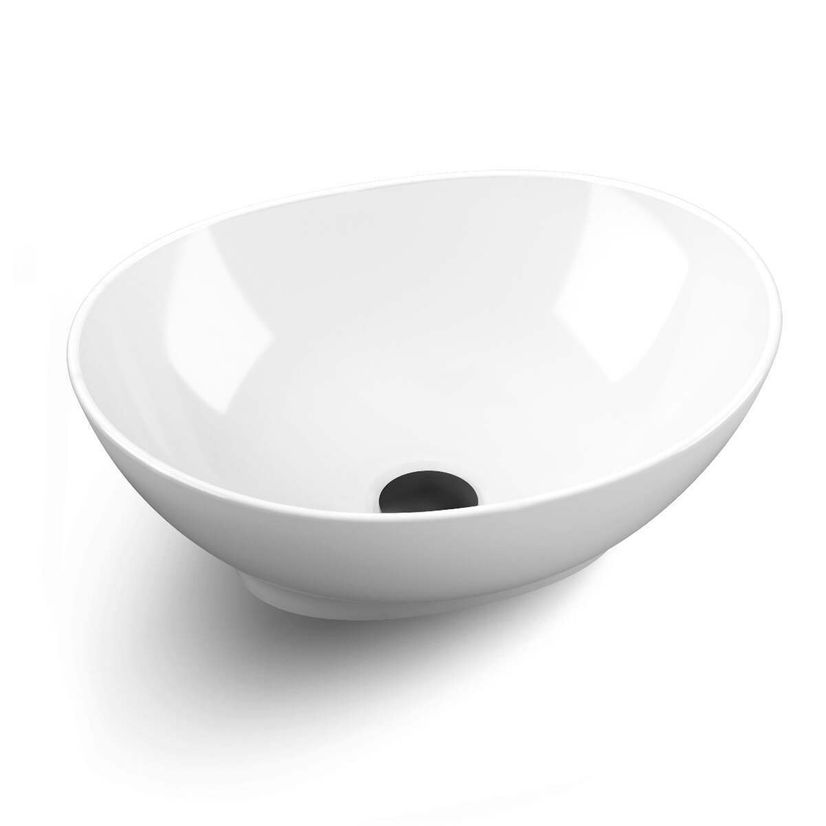 Avon Gloss White Vanity Drawer with Oval Counter Top Basin 600mm - Black Accents